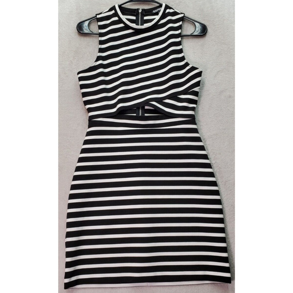Express Mini Dress Women's Size 4‎ White Black Striped Cut Out Front Back Zipper - Picture 1 of 8